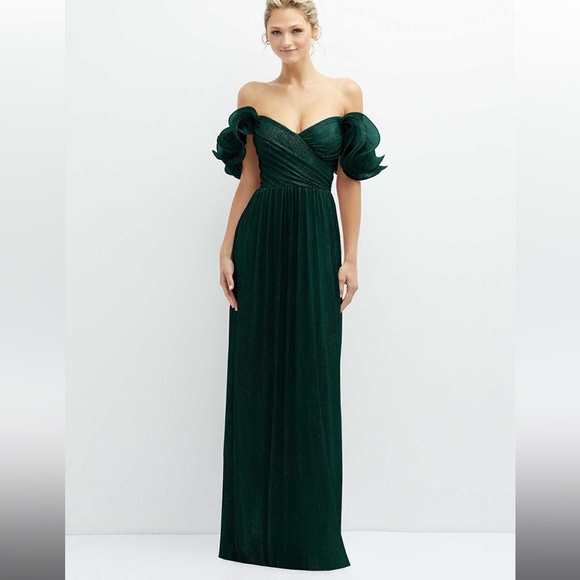 After Six Dresses & Skirts - After Six DRAMATIC RUFFLE EDGE CONVERTIBLE STRAP METALLIC PLEATED MAXI DRESS